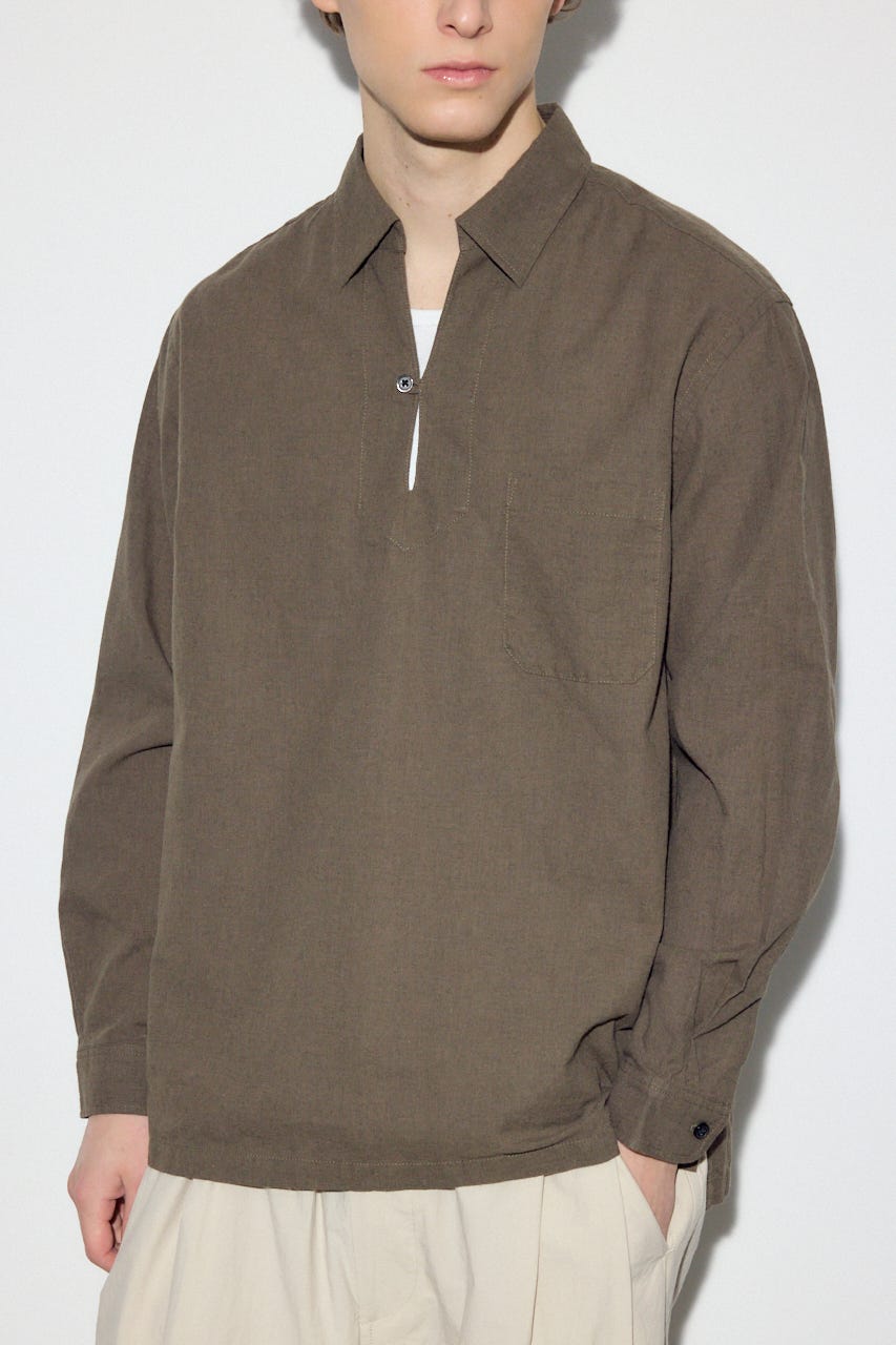 【SS先行アイテム】フレンチリネンCOOLMAXスキッパーシャツ KHA L