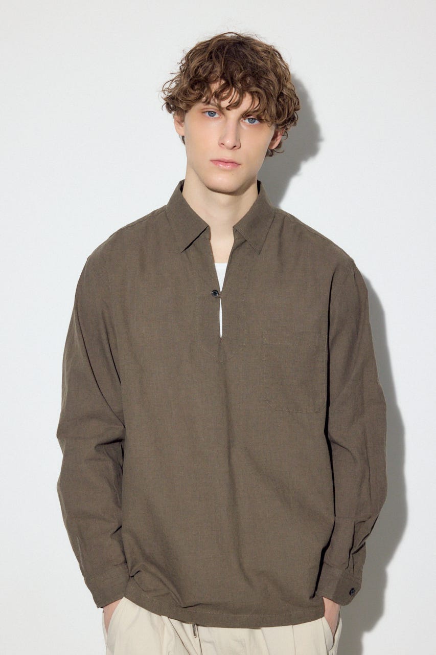 【SS先行アイテム】フレンチリネンCOOLMAXスキッパーシャツ KHA L