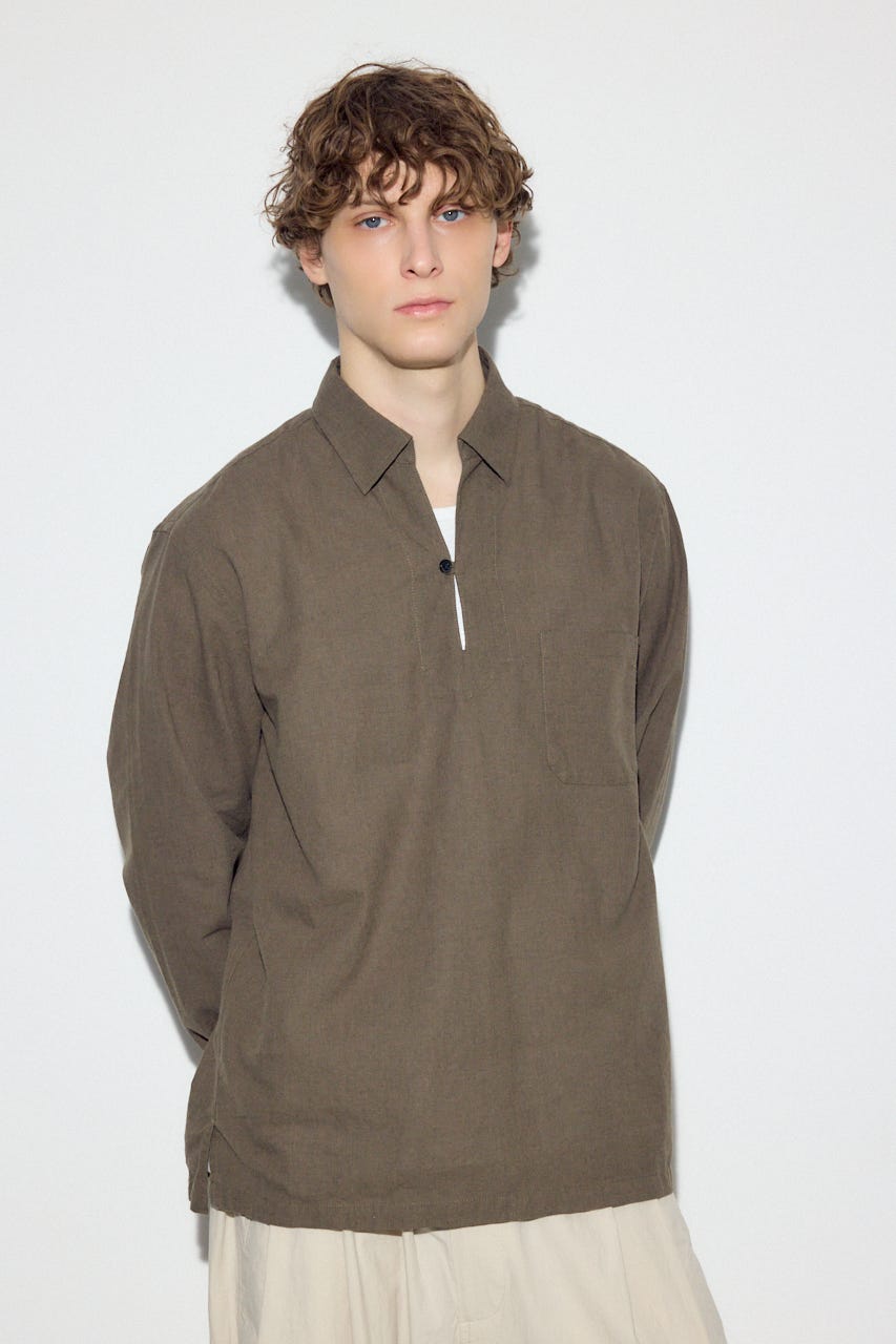 【SS先行アイテム】フレンチリネンCOOLMAXスキッパーシャツ KHA L