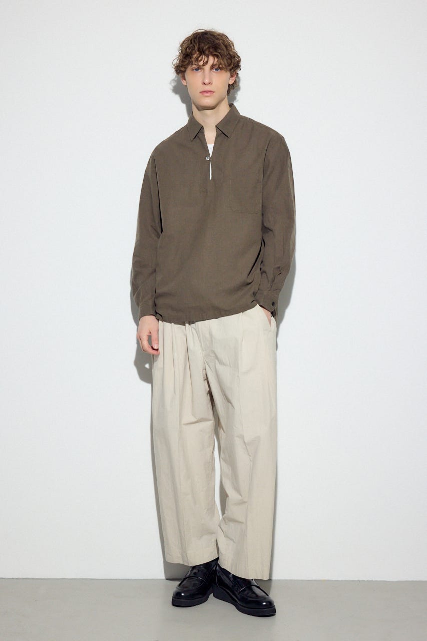 【SS先行アイテム】フレンチリネンCOOLMAXスキッパーシャツ KHA L