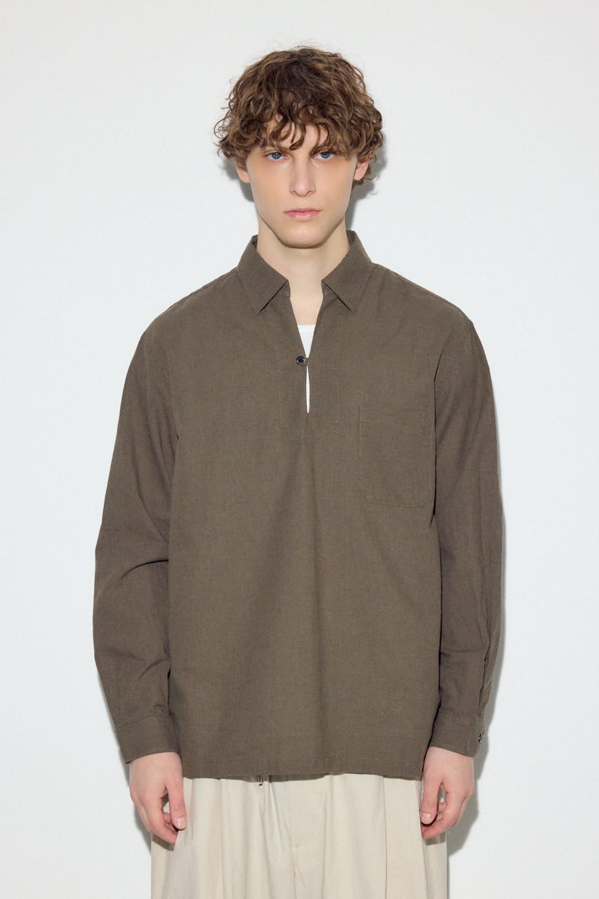【SS先行アイテム】フレンチリネンCOOLMAXスキッパーシャツ KHA L