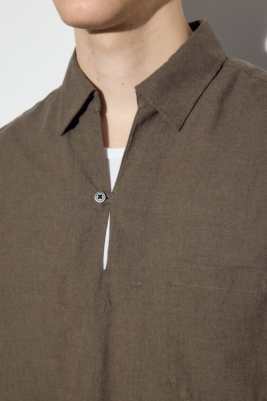 【SS先行アイテム】フレンチリネンCOOLMAXスキッパーシャツ KHA L