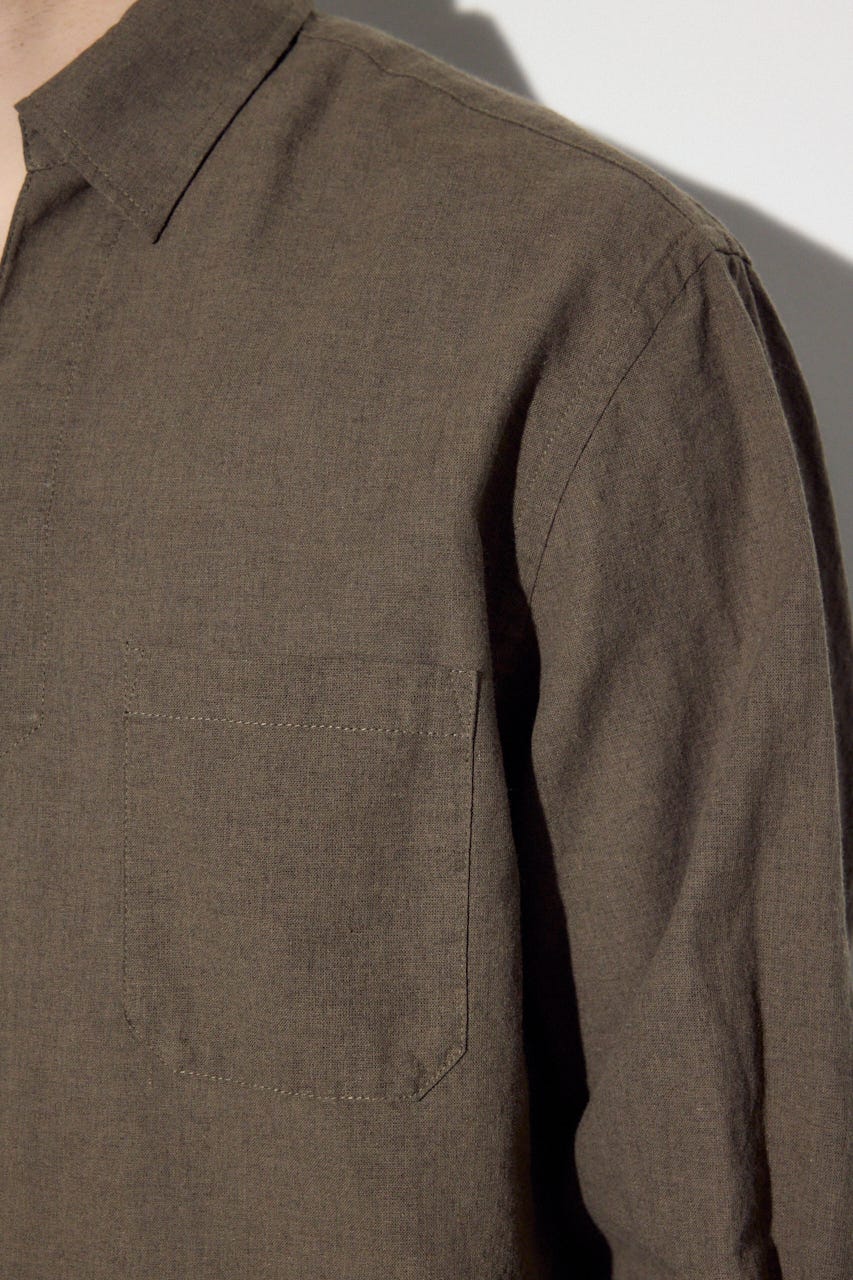 【SS先行アイテム】フレンチリネンCOOLMAXスキッパーシャツ KHA L