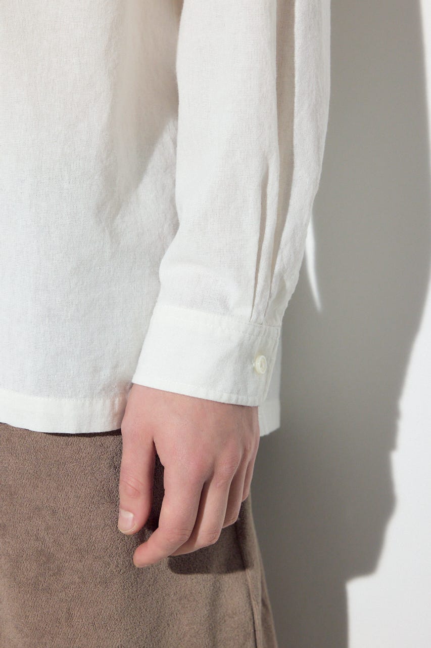 【SS先行アイテム】フレンチリネンCOOLMAXスキッパーシャツ WHT L