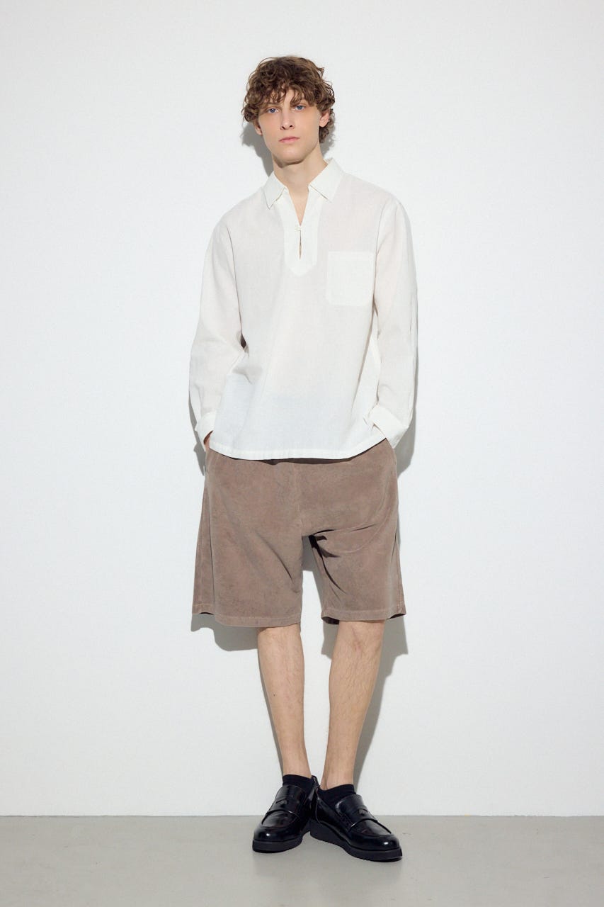 【SS先行アイテム】フレンチリネンCOOLMAXスキッパーシャツ WHT L