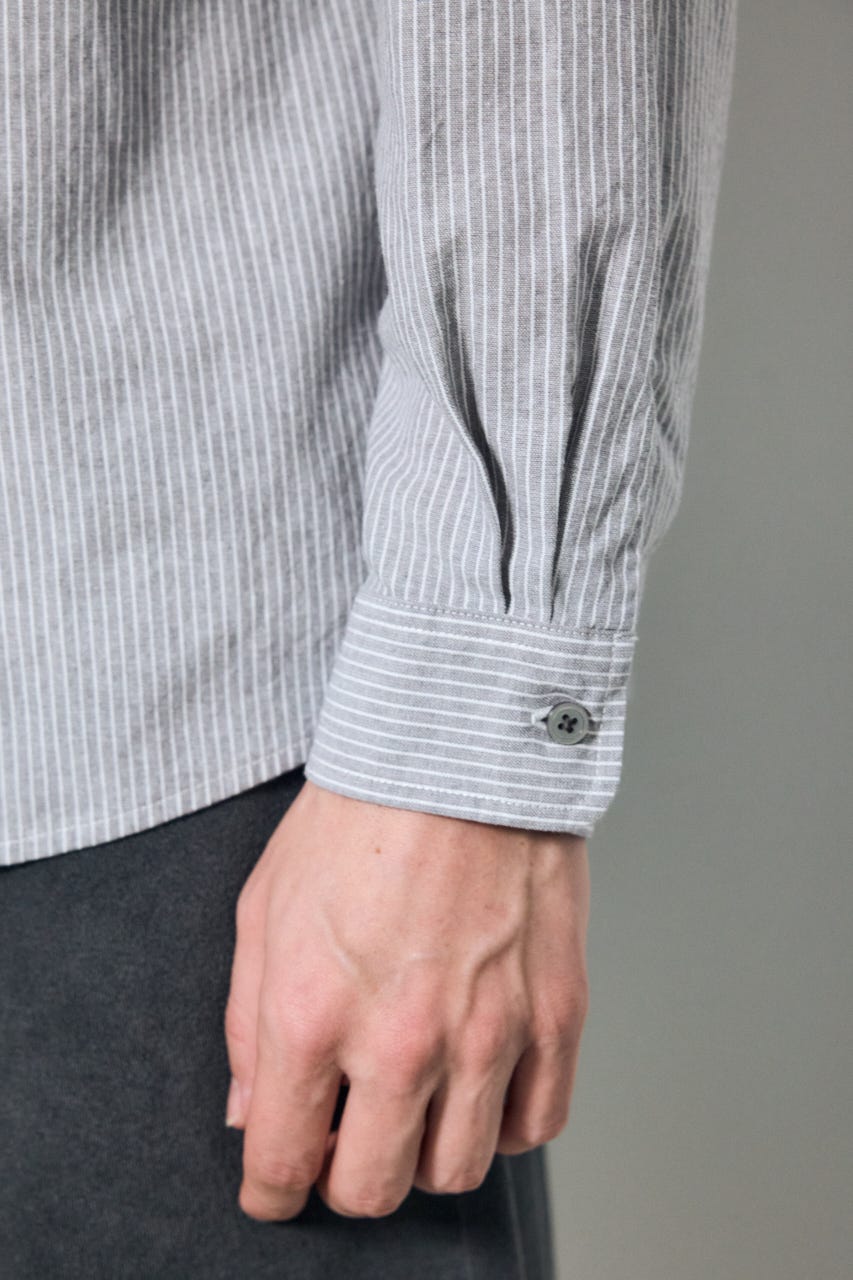 【SS先行アイテム】フレンチリネンCOOLMAXストライプシャツ 柄GRY L