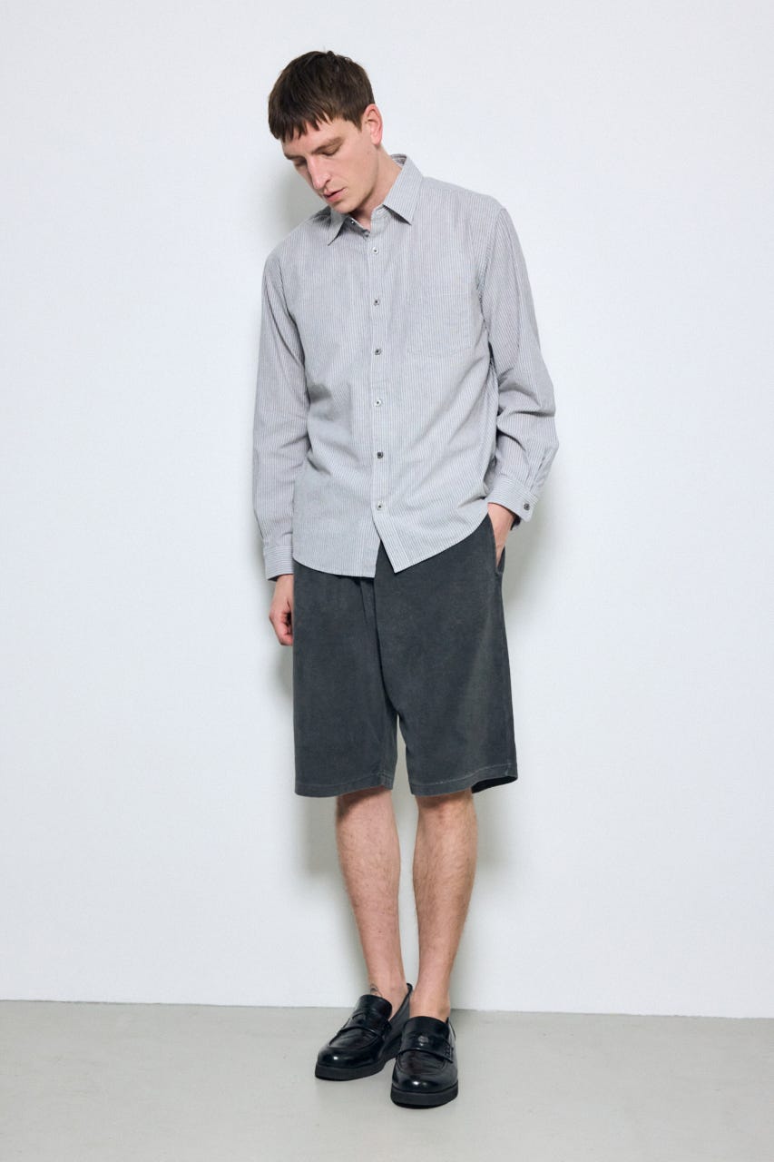 【SS先行アイテム】フレンチリネンCOOLMAXストライプシャツ 柄GRY L