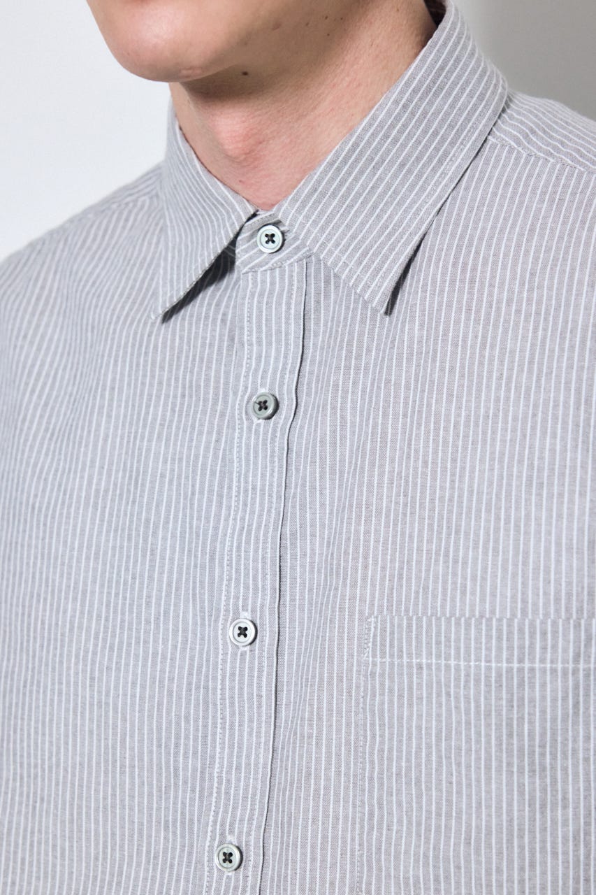 【SS先行アイテム】フレンチリネンCOOLMAXストライプシャツ 柄GRY L