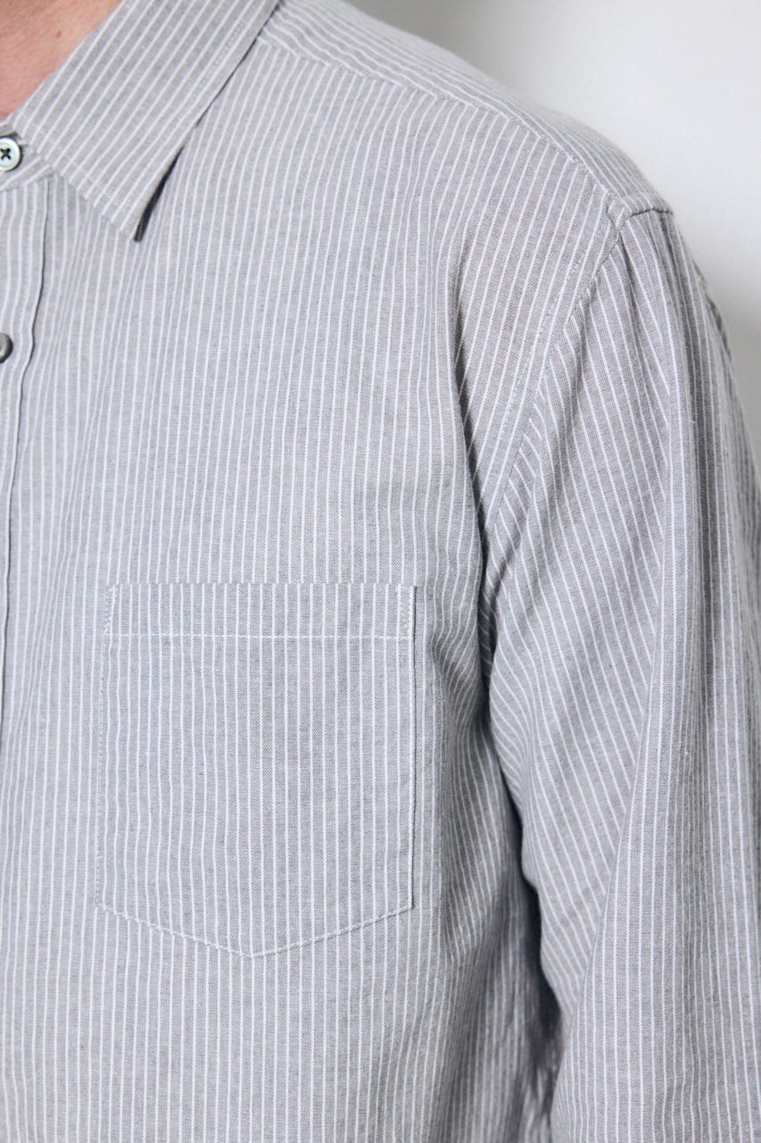 【SS先行アイテム】フレンチリネンCOOLMAXストライプシャツ 柄GRY L