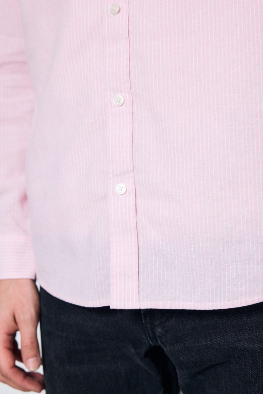 【SS先行アイテム】フレンチリネンCOOLMAXストライプシャツ 柄PNK XL