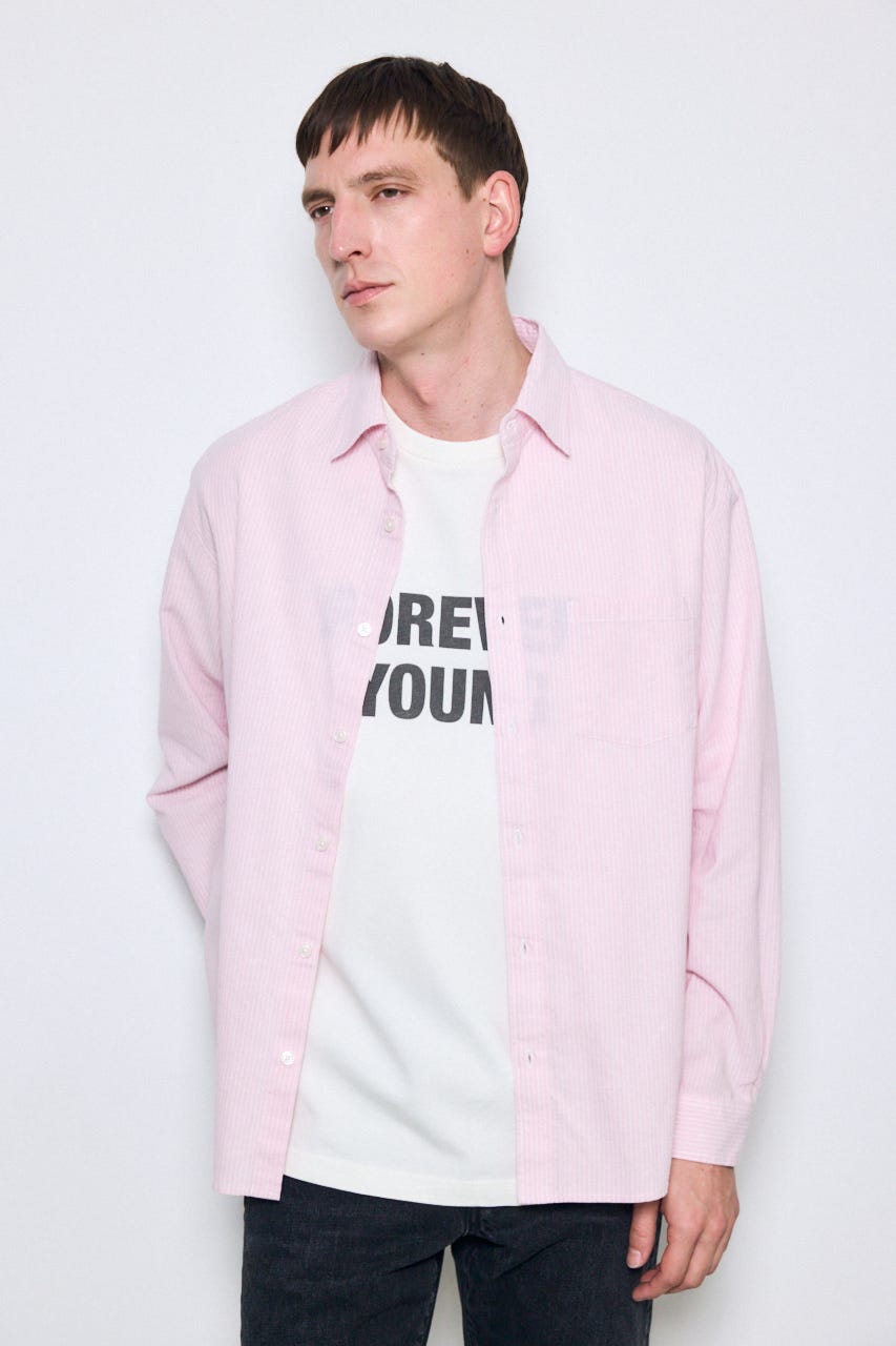 【SS先行アイテム】フレンチリネンCOOLMAXストライプシャツ 柄PNK XL