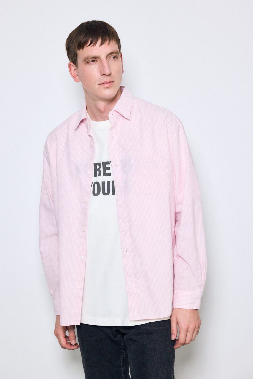 【SS先行アイテム】フレンチリネンCOOLMAXストライプシャツ 柄PNK XL