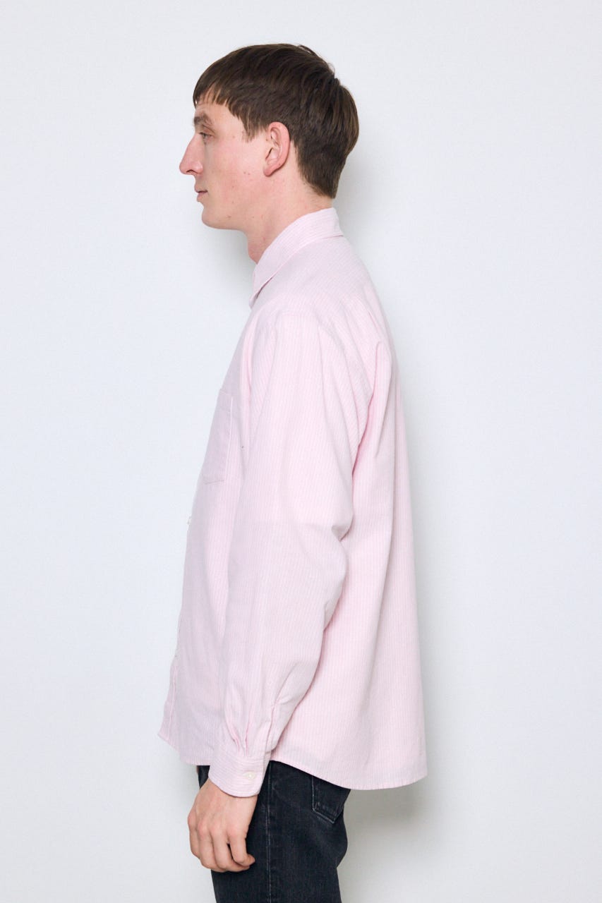 【SS先行アイテム】フレンチリネンCOOLMAXストライプシャツ 柄PNK XL