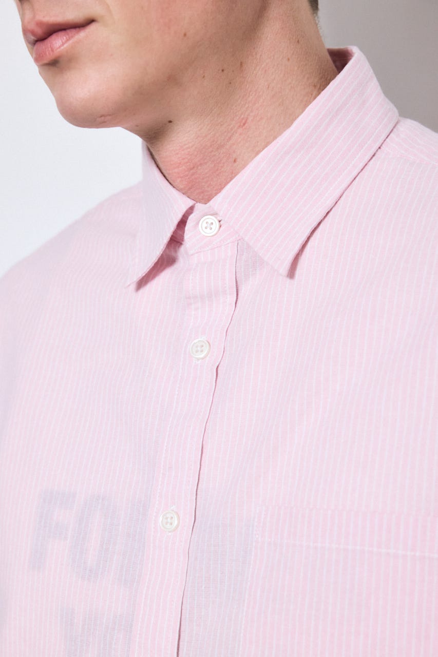 【SS先行アイテム】フレンチリネンCOOLMAXストライプシャツ 柄PNK XL