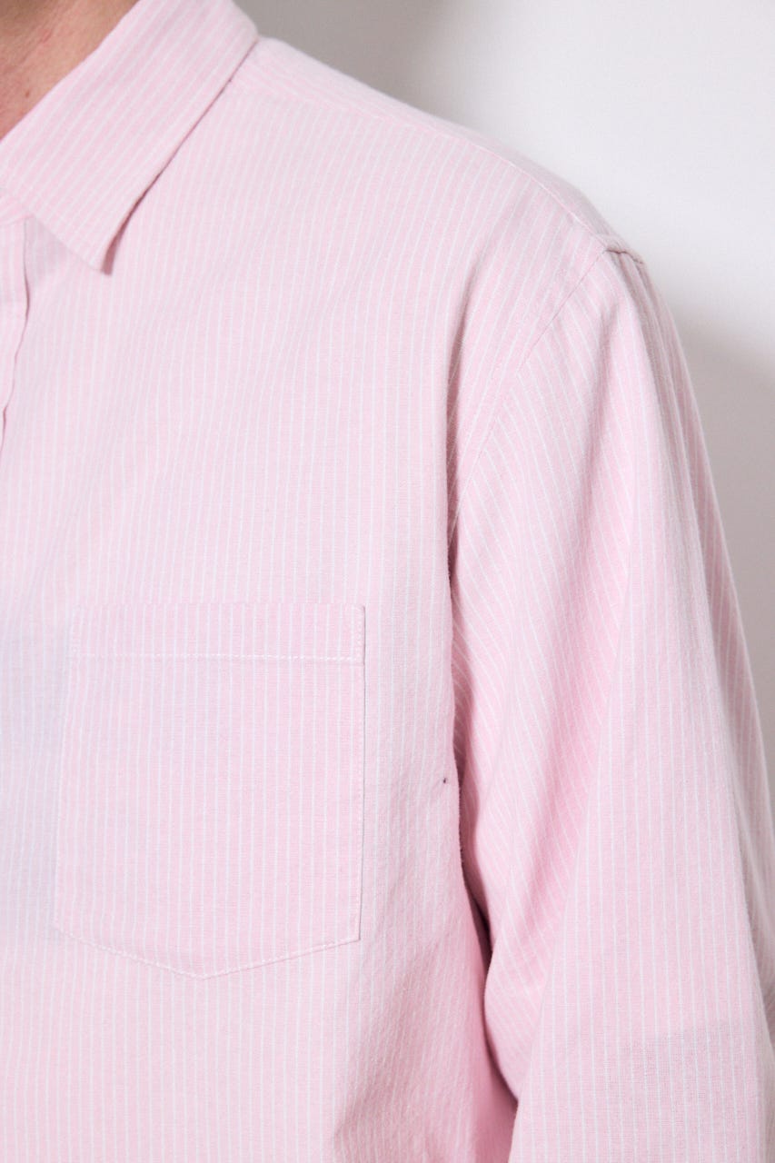 【SS先行アイテム】フレンチリネンCOOLMAXストライプシャツ 柄PNK XL