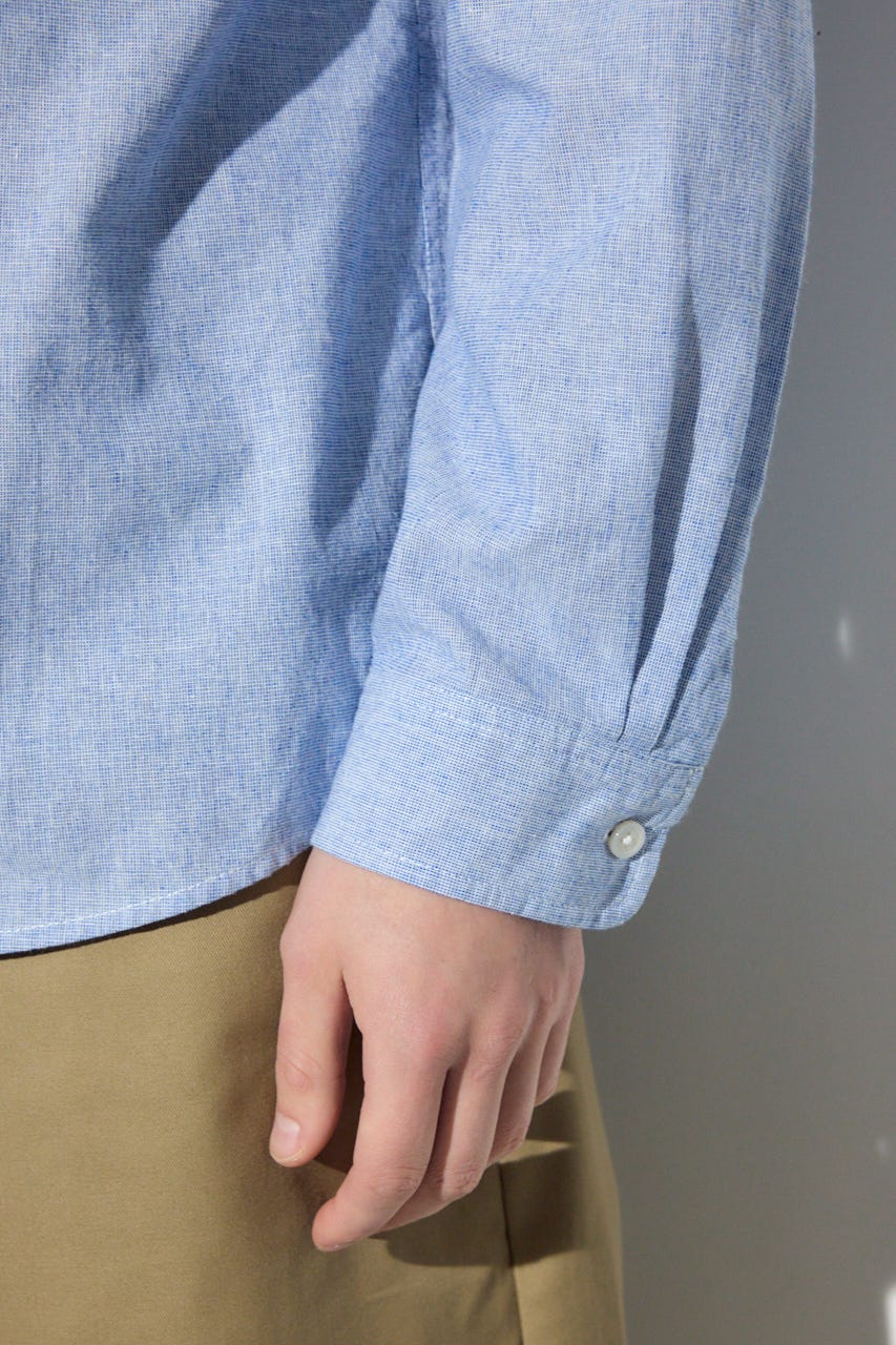 フレンチリネンCOOLMAXストライプシャツ SAX L