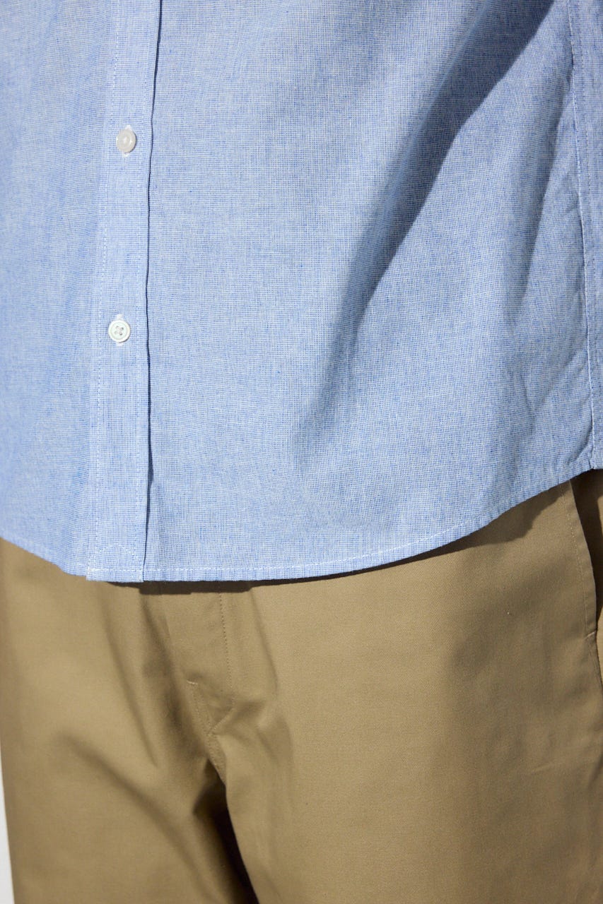 フレンチリネンCOOLMAXストライプシャツ SAX L