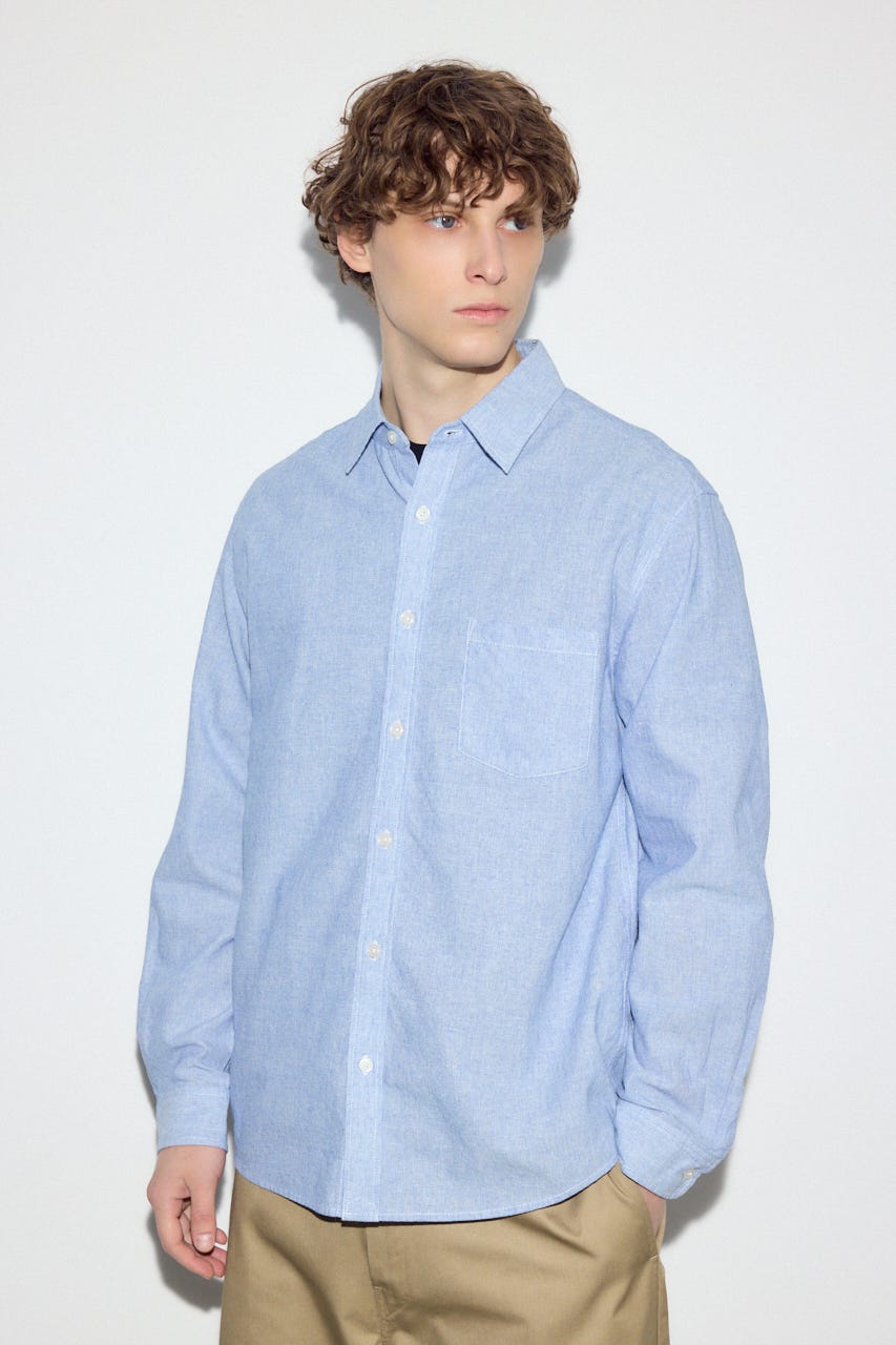 【SS先行アイテム】フレンチリネンCOOLMAXストライプシャツ SAX L