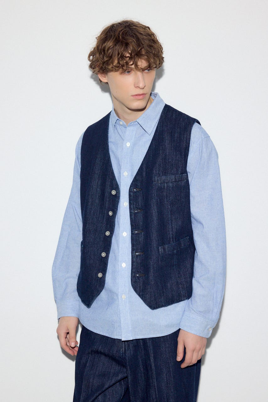 【SS先行アイテム】フレンチリネンCOOLMAXストライプシャツ SAX L