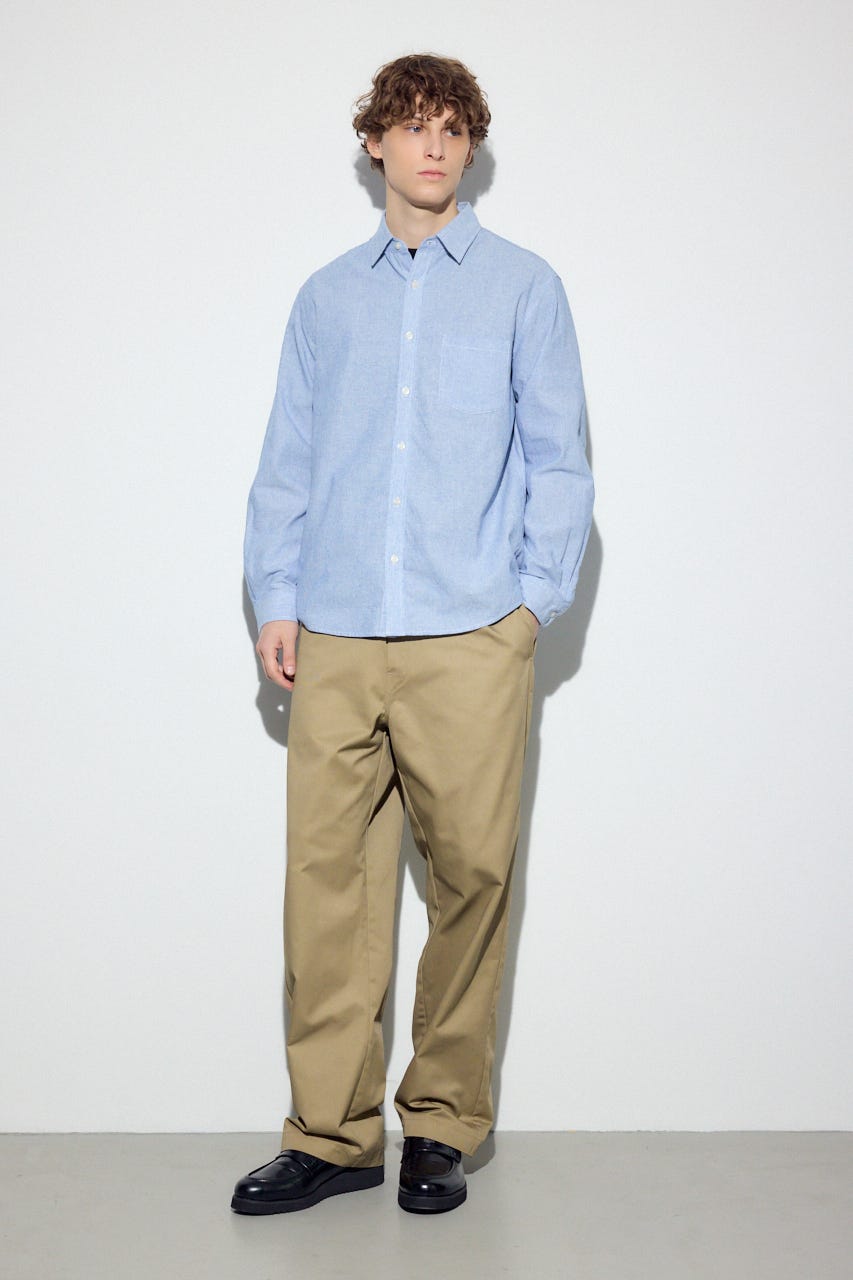 【SS先行アイテム】フレンチリネンCOOLMAXストライプシャツ SAX L