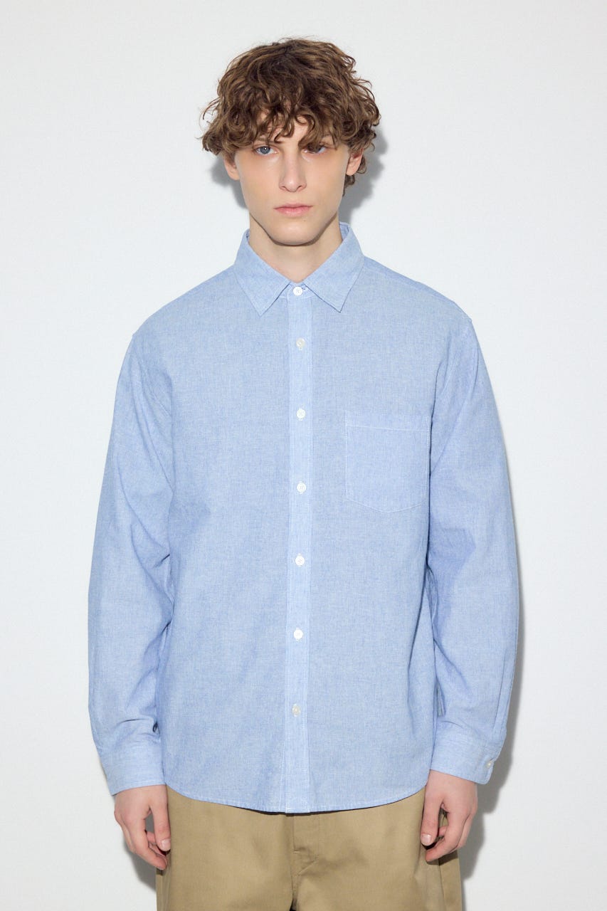 【SS先行アイテム】フレンチリネンCOOLMAXストライプシャツ SAX L