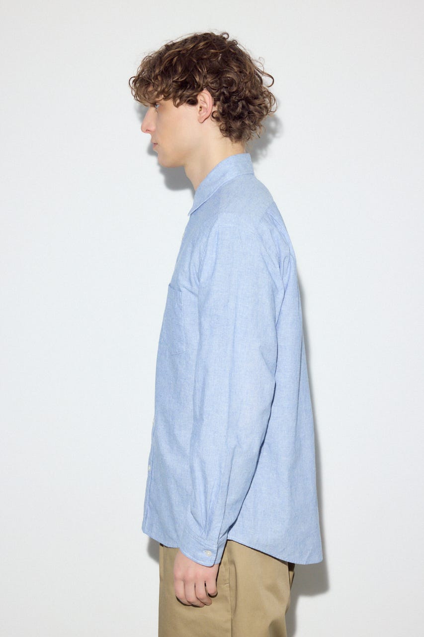 【SS先行アイテム】フレンチリネンCOOLMAXストライプシャツ SAX L