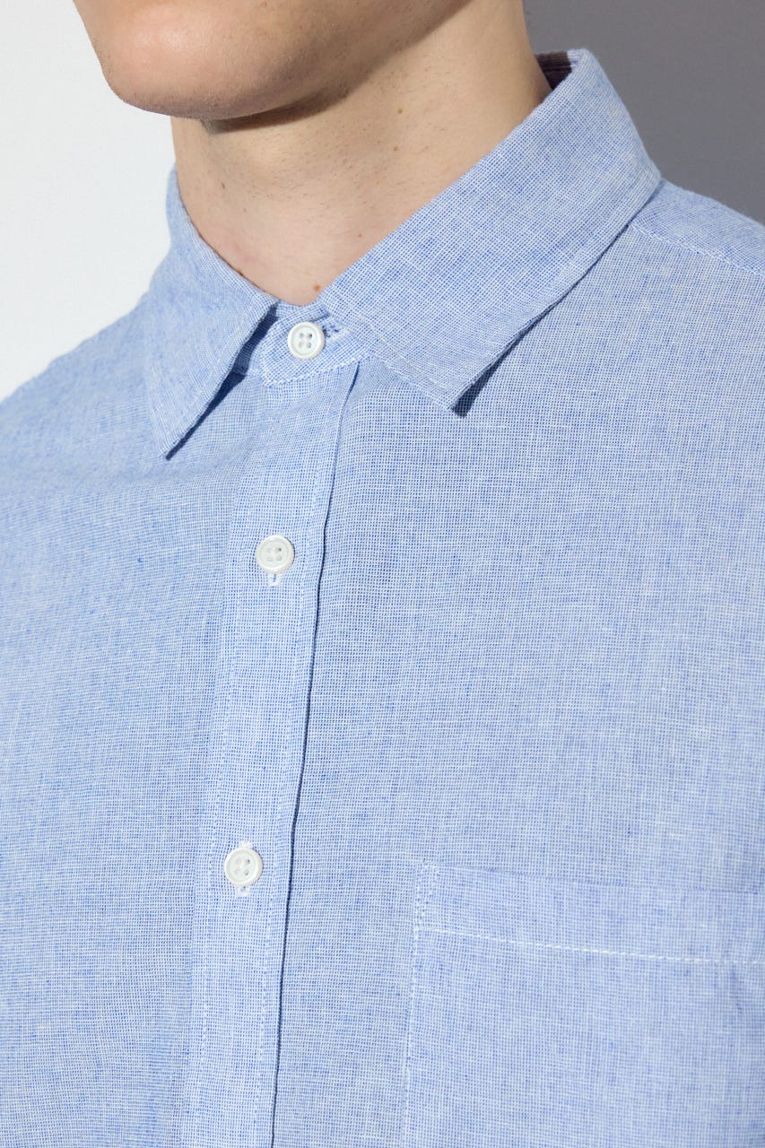 【SS先行アイテム】フレンチリネンCOOLMAXストライプシャツ SAX L