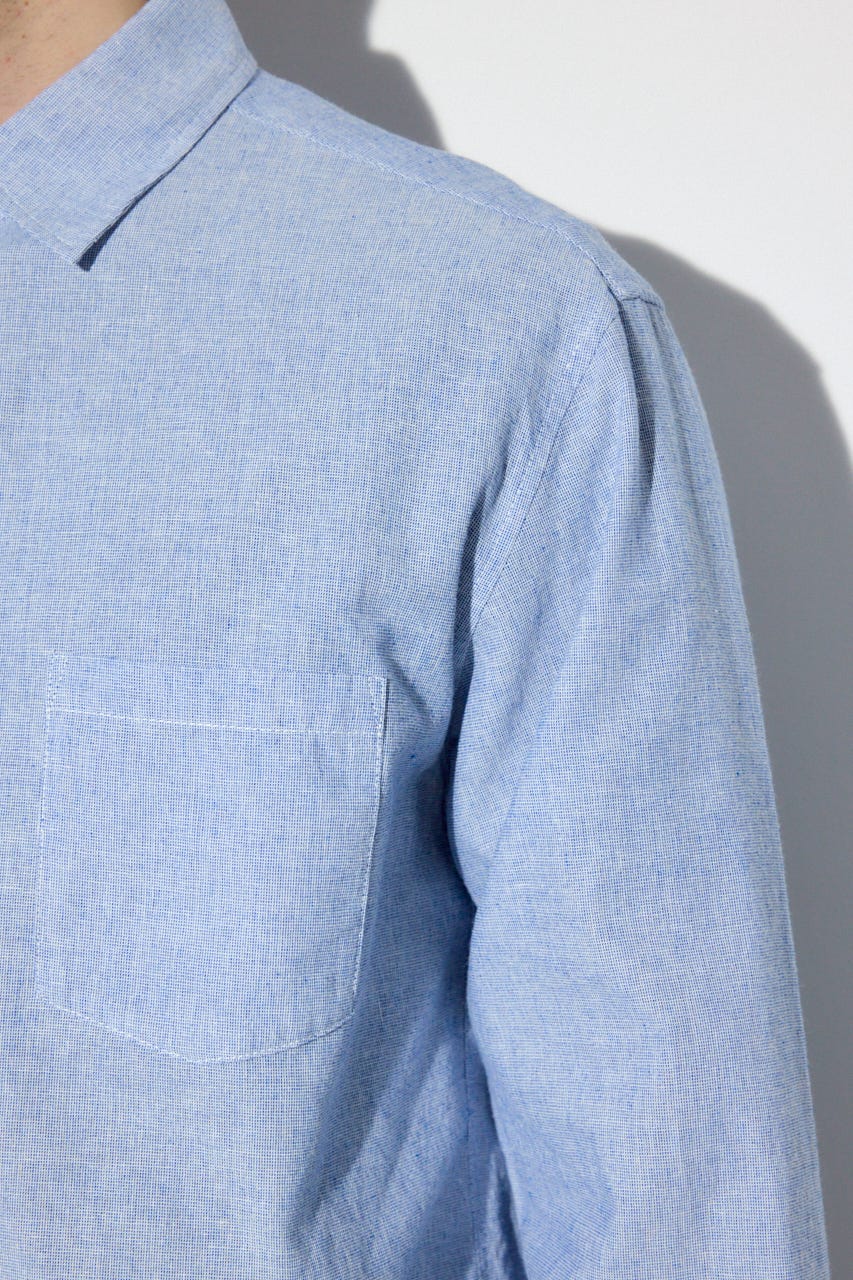 【SS先行アイテム】フレンチリネンCOOLMAXストライプシャツ SAX L