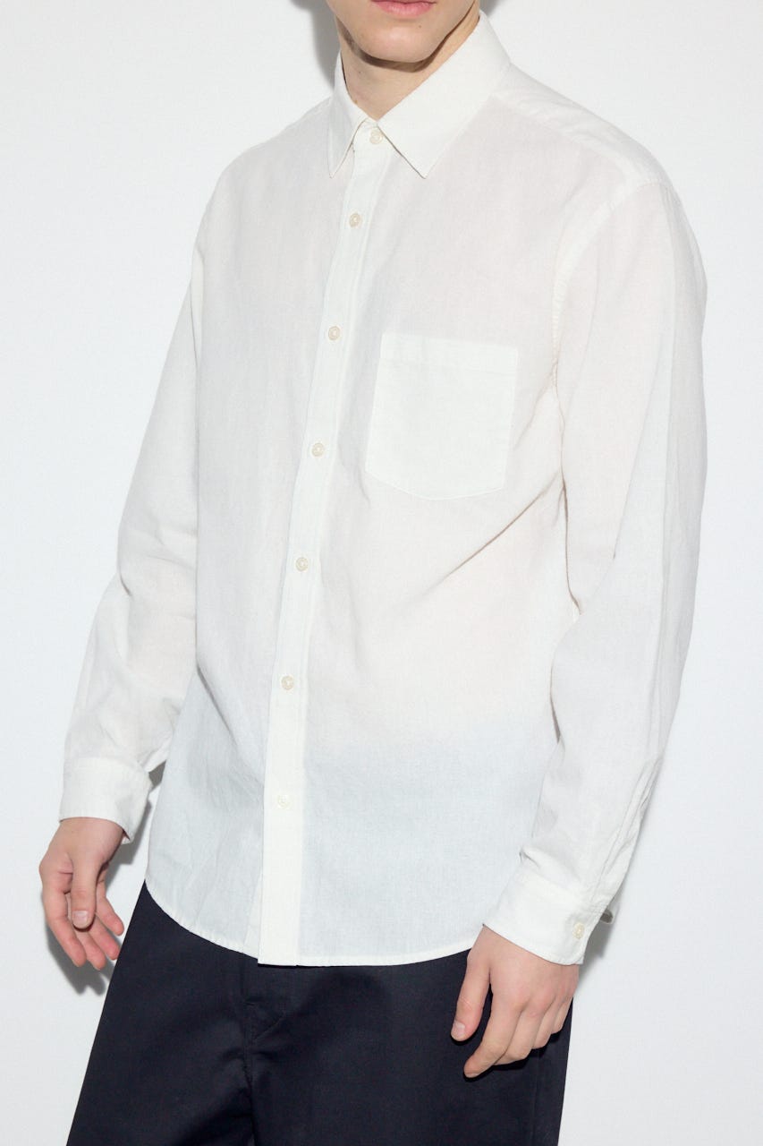 【SS先行アイテム】フレンチリネンCOOLMAXストライプシャツ WHT L