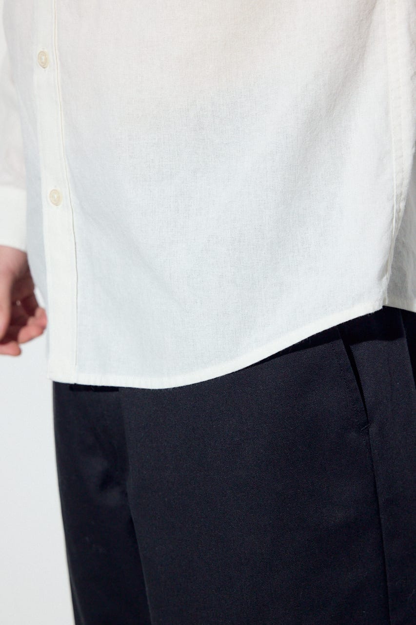 【SS先行アイテム】フレンチリネンCOOLMAXストライプシャツ WHT L