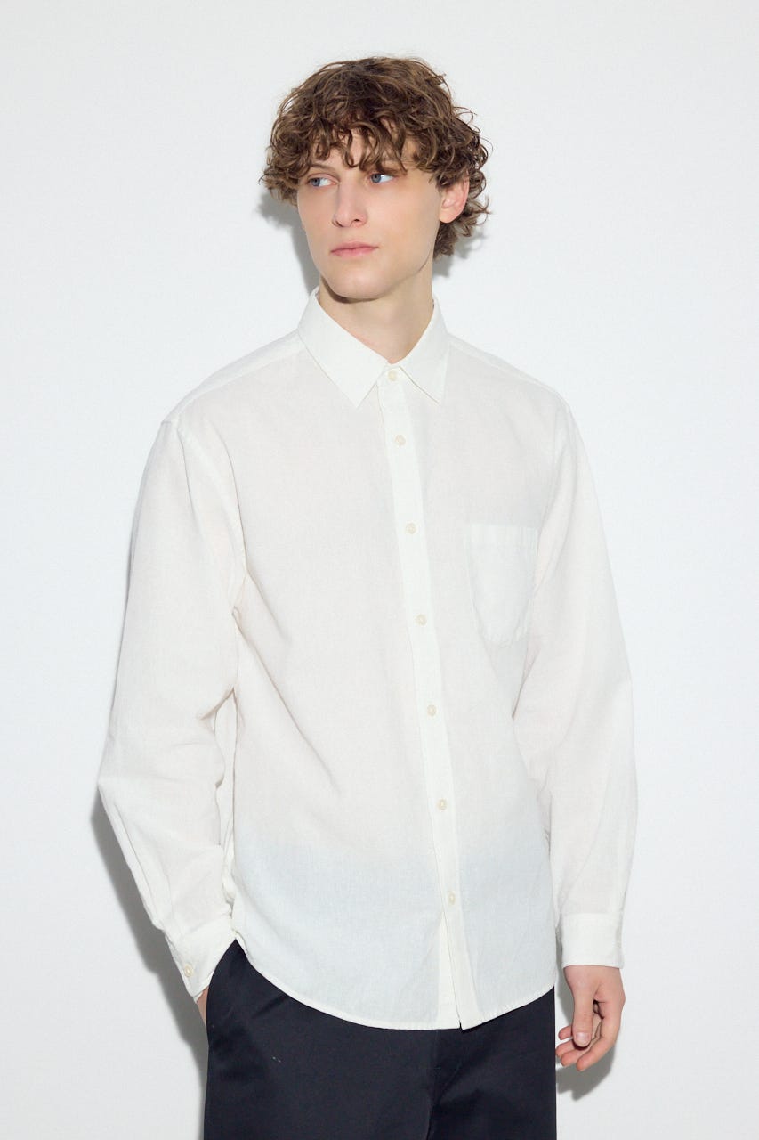 【SS先行アイテム】フレンチリネンCOOLMAXストライプシャツ WHT L