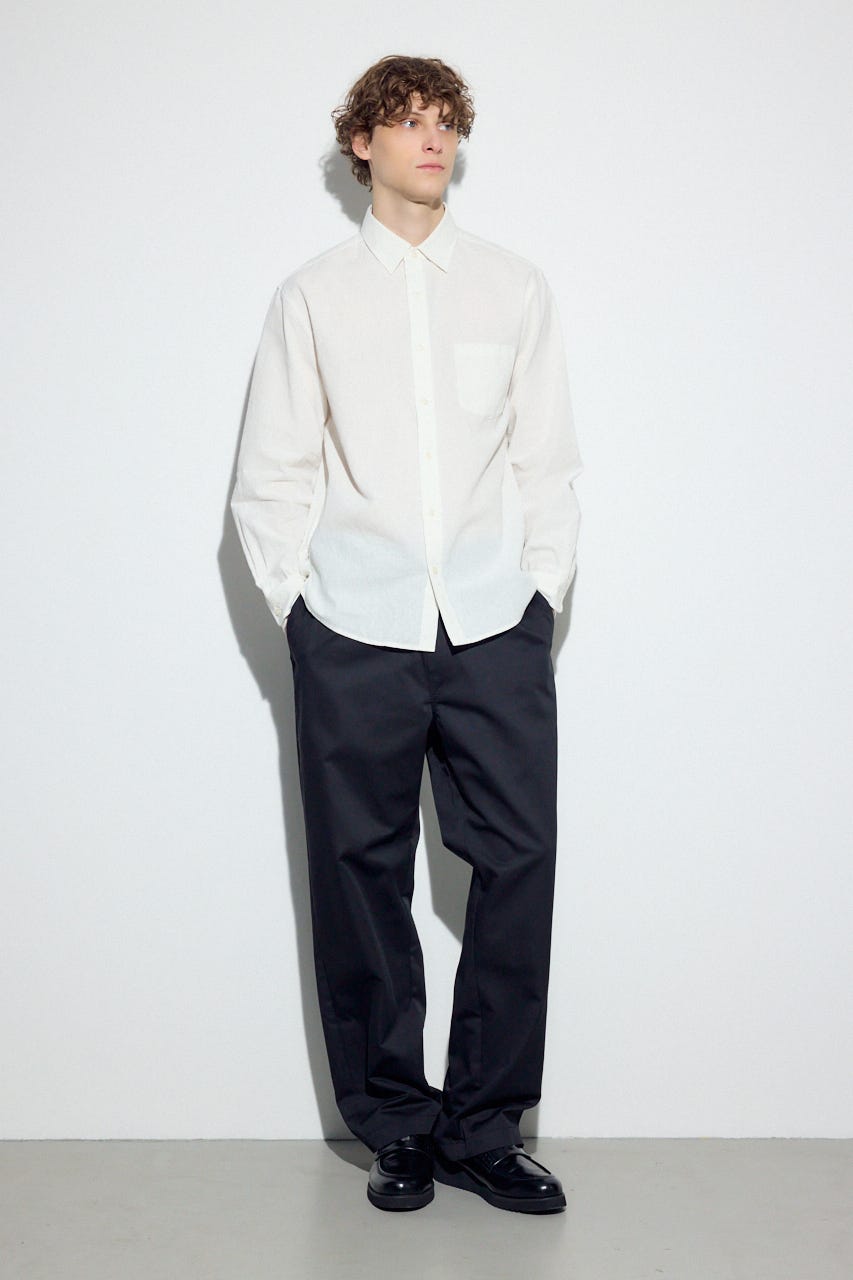 【SS先行アイテム】フレンチリネンCOOLMAXストライプシャツ WHT L