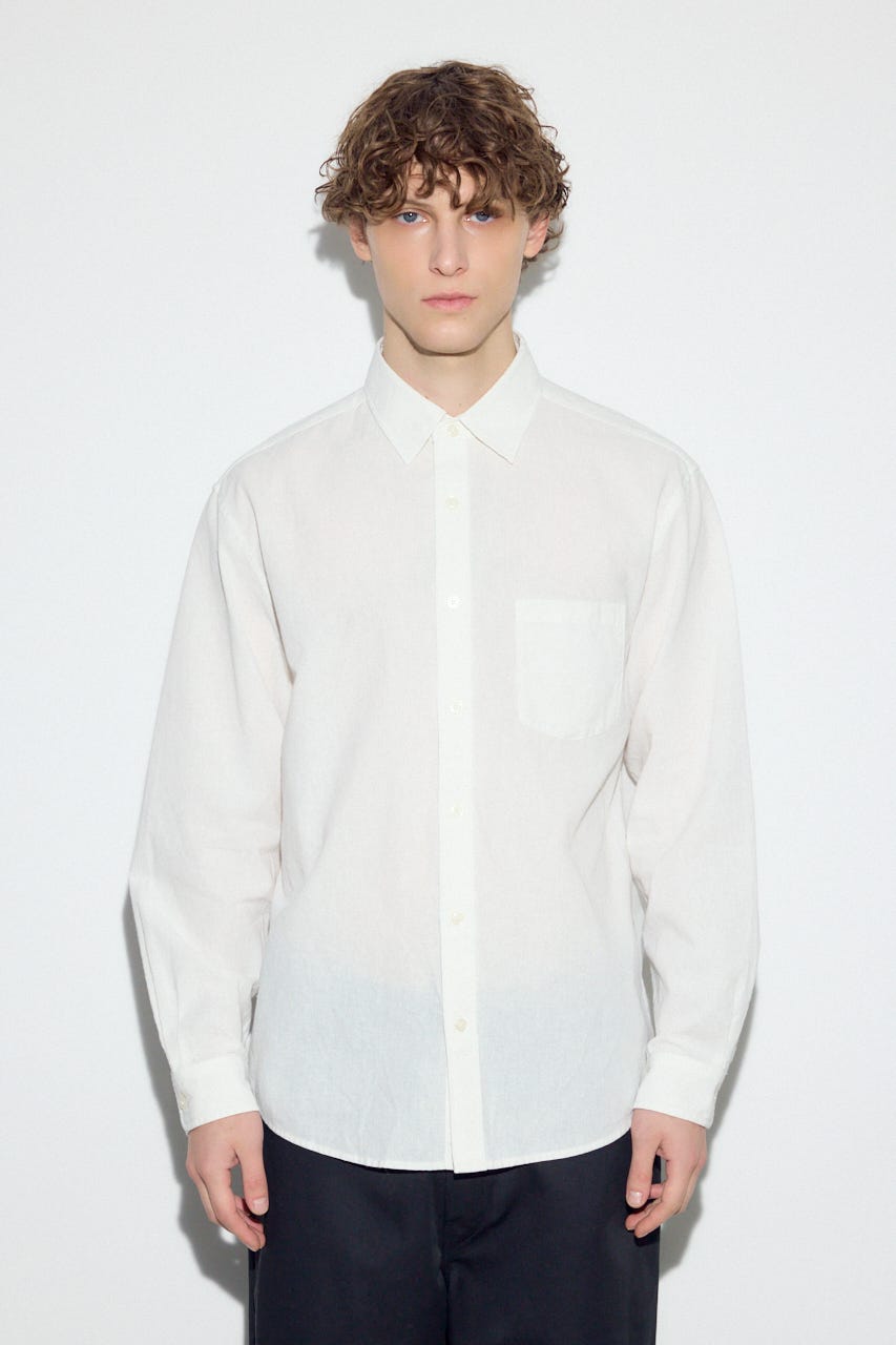 【SS先行アイテム】フレンチリネンCOOLMAXストライプシャツ WHT L