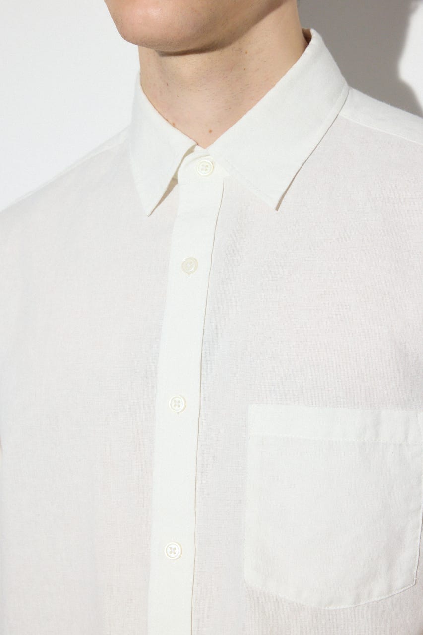 【SS先行アイテム】フレンチリネンCOOLMAXストライプシャツ WHT L