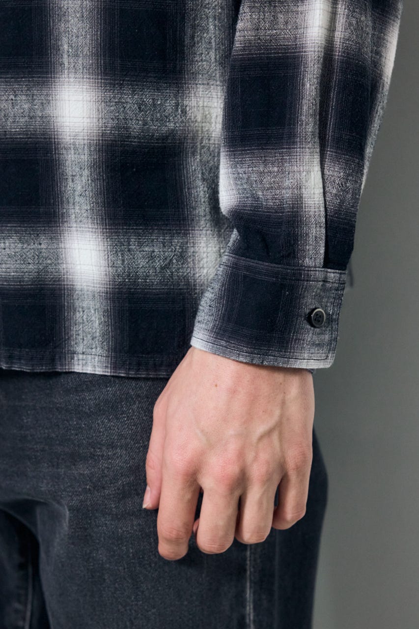 フレンチリネンオンブレーチェックシャツ 柄BLK M