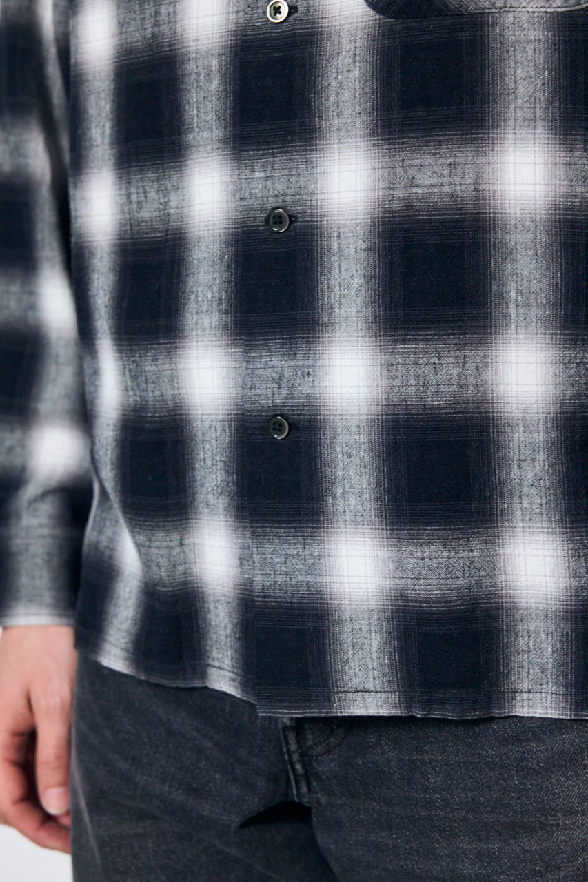フレンチリネンオンブレーチェックシャツ 柄BLK M