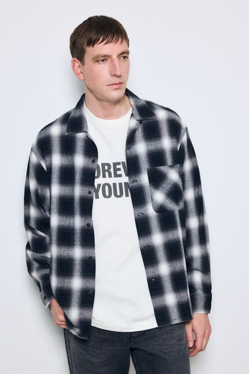 フレンチリネンオンブレーチェックシャツ 柄BLK M