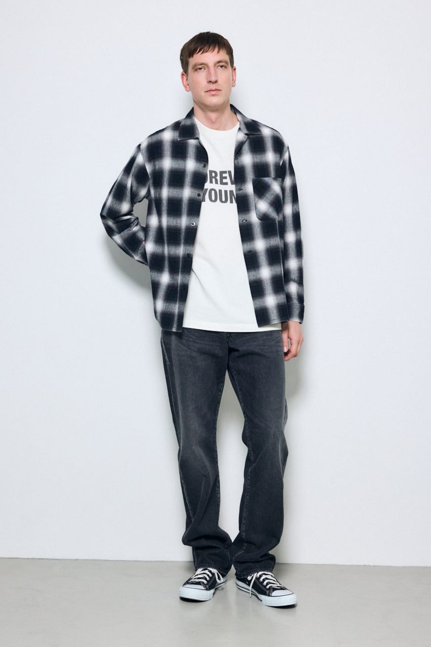 フレンチリネンオンブレーチェックシャツ 柄BLK M