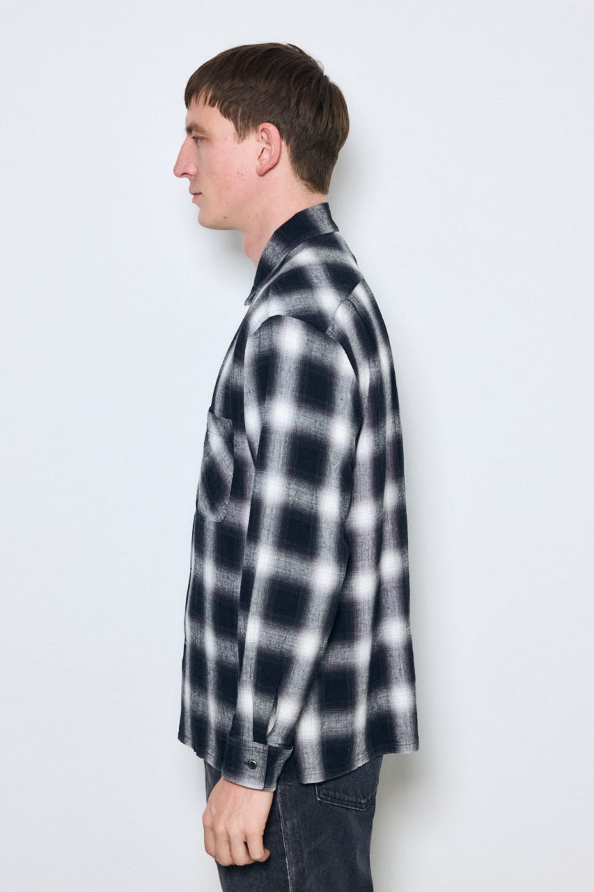 フレンチリネンオンブレーチェックシャツ 柄BLK M