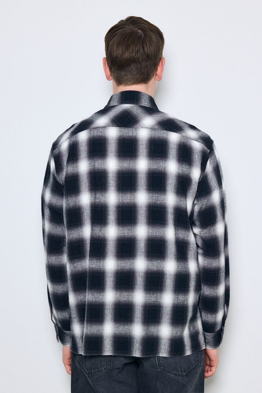 フレンチリネンオンブレーチェックシャツ 柄BLK M