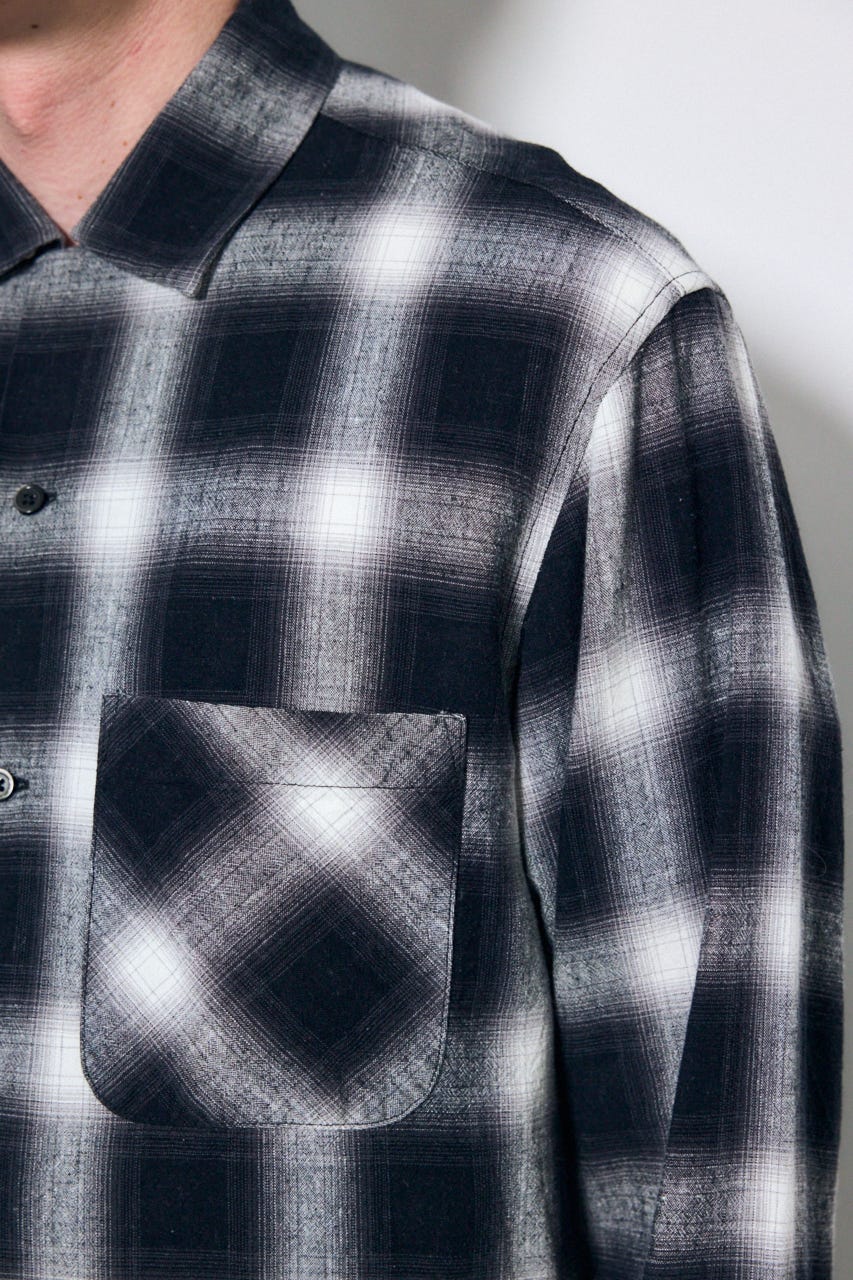 フレンチリネンオンブレーチェックシャツ 柄BLK M