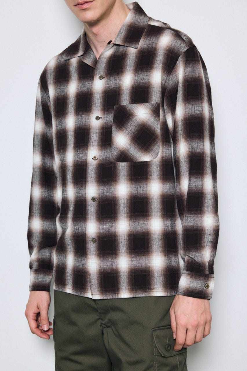 フレンチリネンオンブレーチェックシャツ 柄BRN L