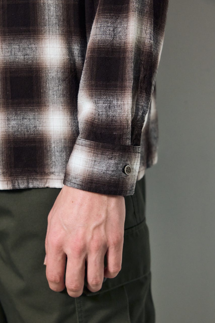フレンチリネンオンブレーチェックシャツ 柄BRN L