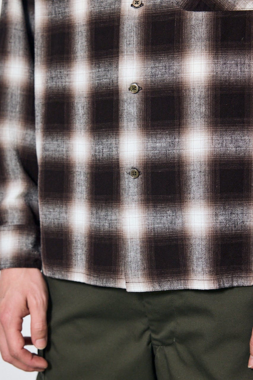 フレンチリネンオンブレーチェックシャツ 柄BRN L