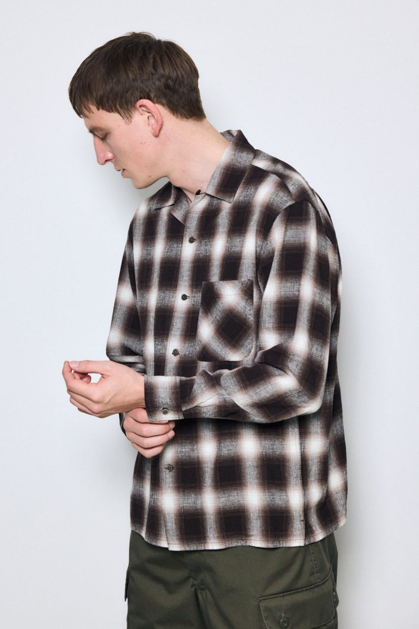 フレンチリネンオンブレーチェックシャツ 柄BRN L