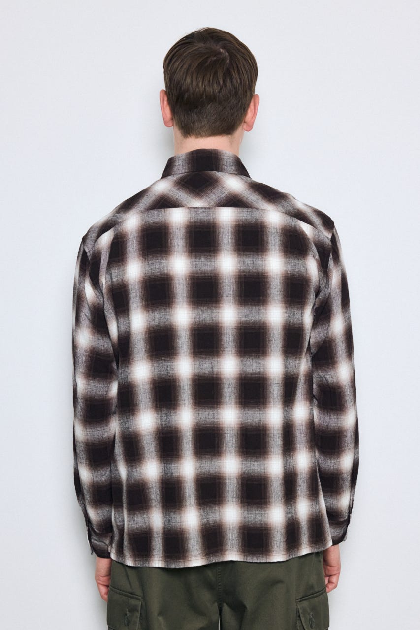 フレンチリネンオンブレーチェックシャツ 柄BRN L