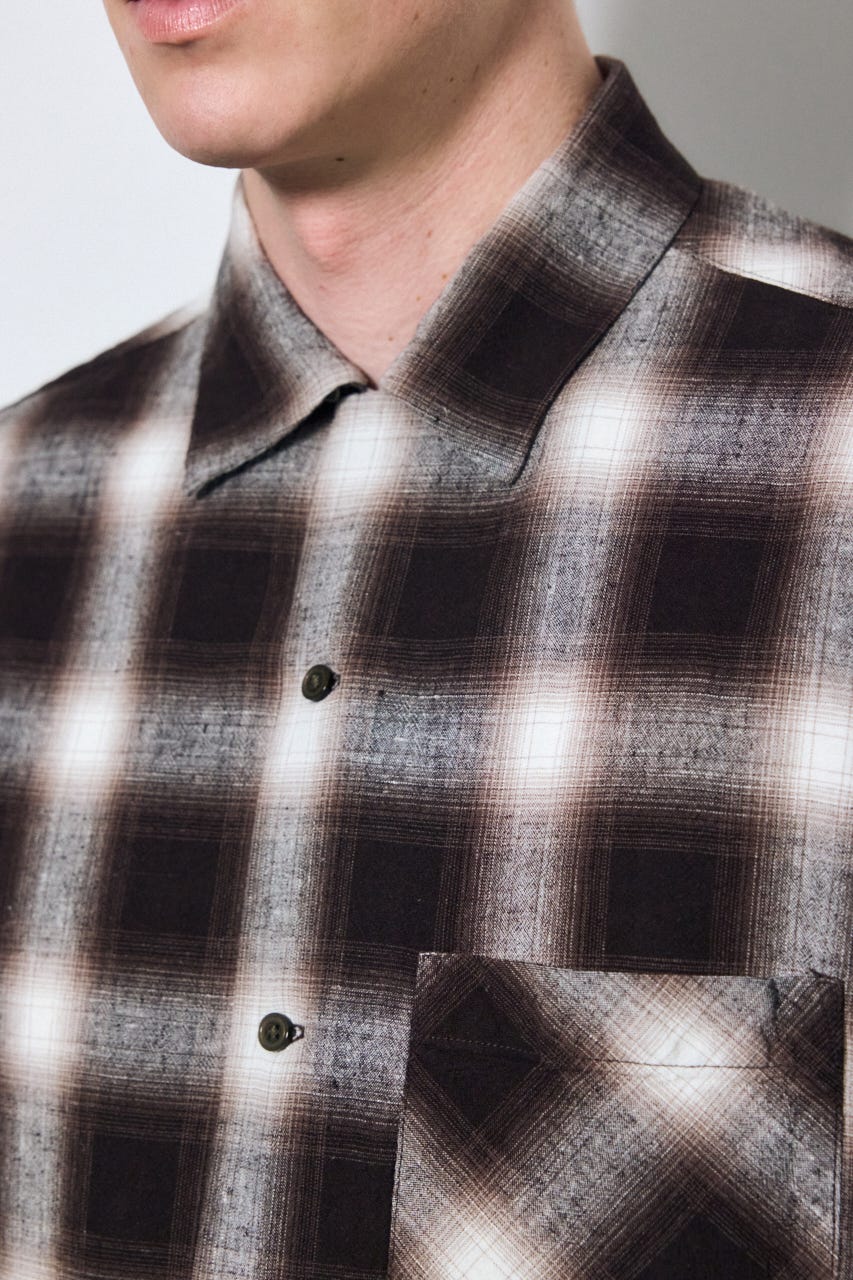 フレンチリネンオンブレーチェックシャツ 柄BRN L