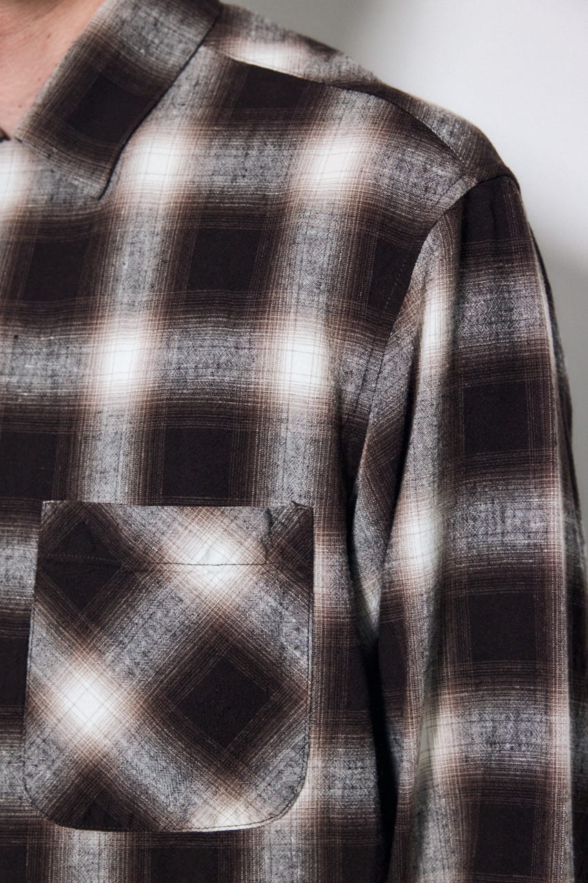 フレンチリネンオンブレーチェックシャツ 柄BRN L