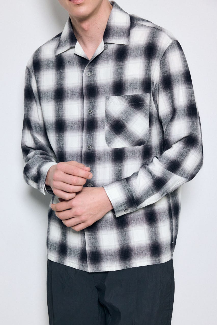 フレンチリネンオンブレーチェックシャツ 柄WHT L