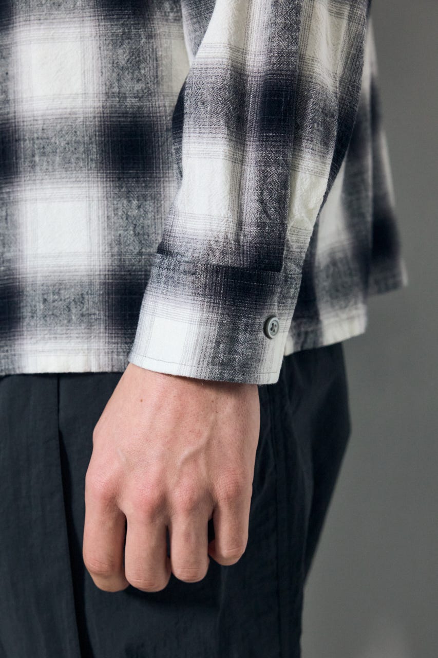 フレンチリネンオンブレーチェックシャツ 柄WHT L